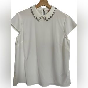 Ted Baker Women’s Sz 3/US 8 Rhinestone Embellished Collar Short Sleeve Top